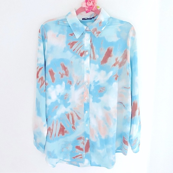 💕Pretty Blue Long Sleeves Button-Down Blouse SZ 4 - Picture 11 of 11